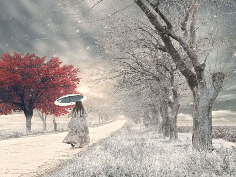 Woman with Umbrella — White