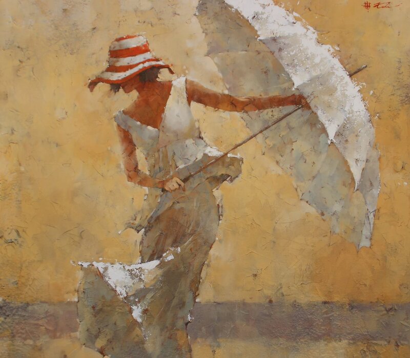 Woman with Umbrella — Yellow, Calm