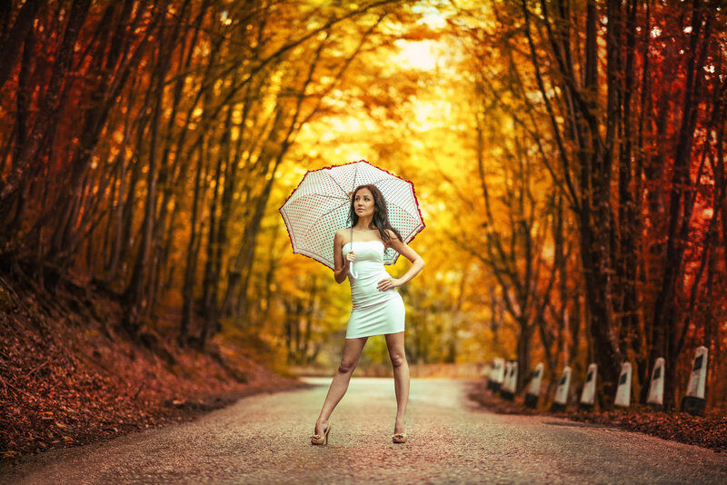 Woman with Umbrella — Yellow, Dramatic