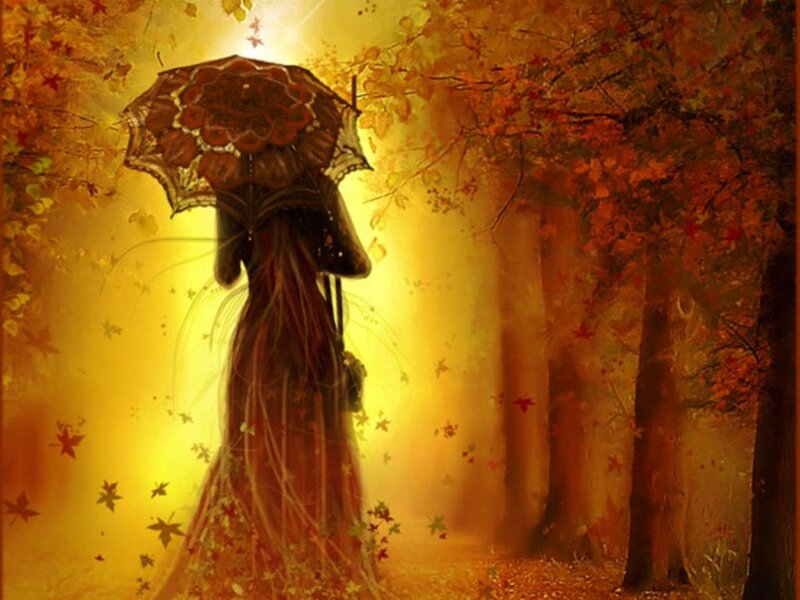 Woman with Umbrella — Yellow, Serene