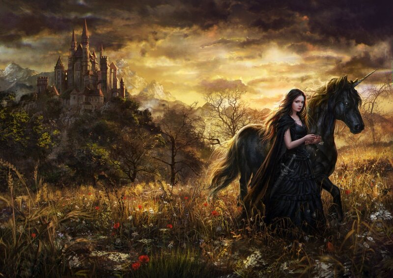 Woman with Unicorn — Black, Dramatic