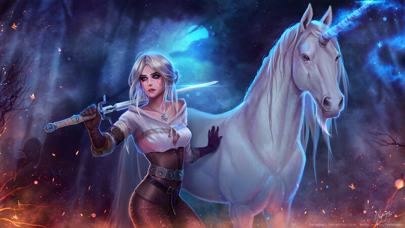 Woman with Unicorn — Blue, Dramatic