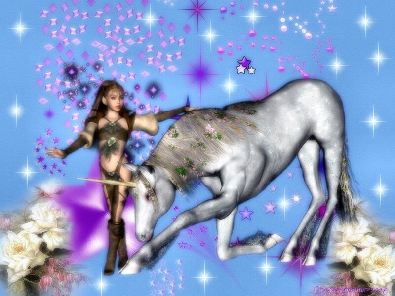 Woman with Unicorn — Blue, Magical