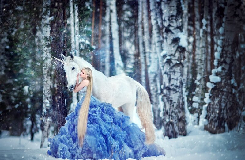 Woman with Unicorn — Blue, Serene, Winter