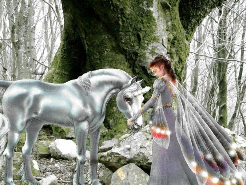 Woman with Unicorn — Gray