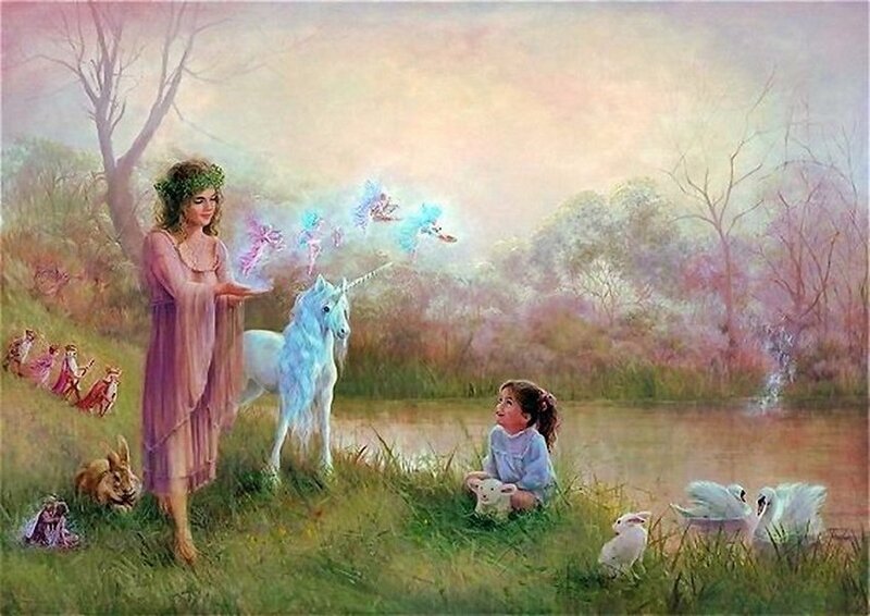 Woman with Unicorn — Green, Serene, Spring