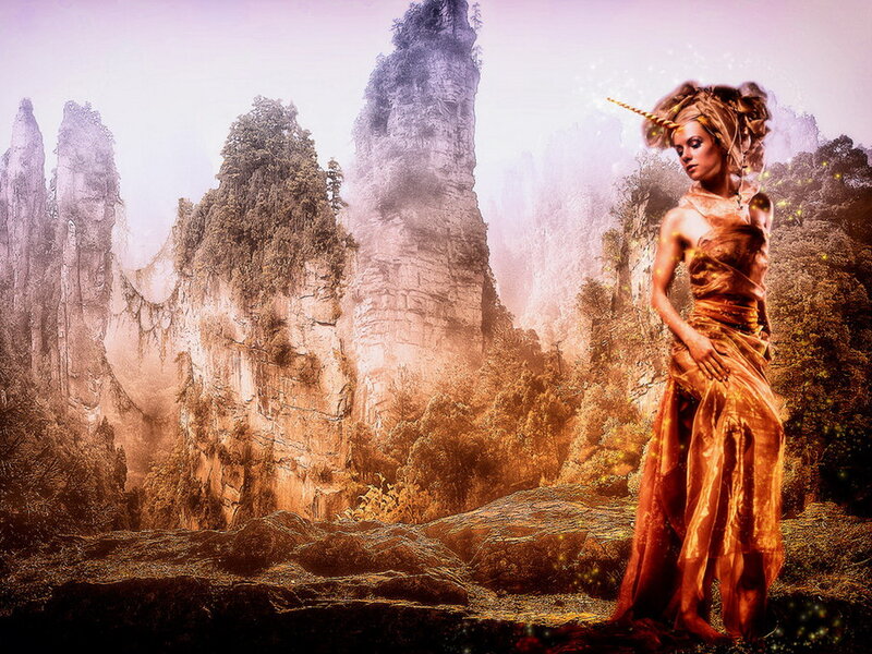 Woman with Unicorn Horn — Gold