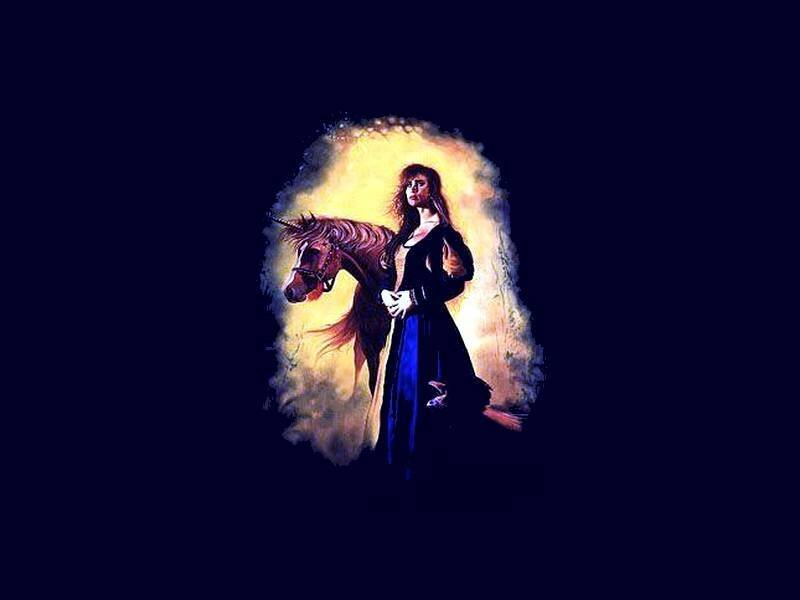 woman with unicorn in light