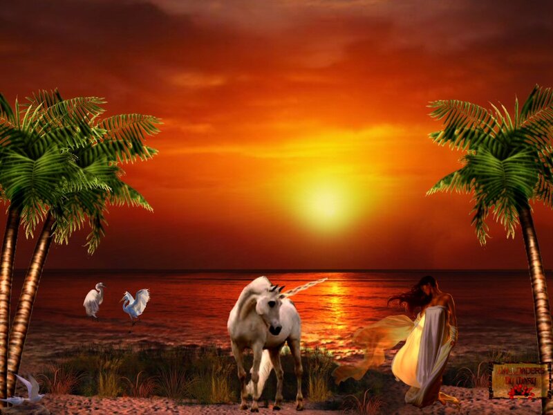Woman with Unicorn on Beach