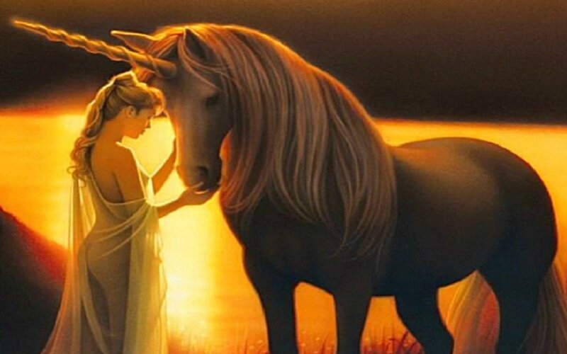 Woman with Unicorn — Orange, Serene