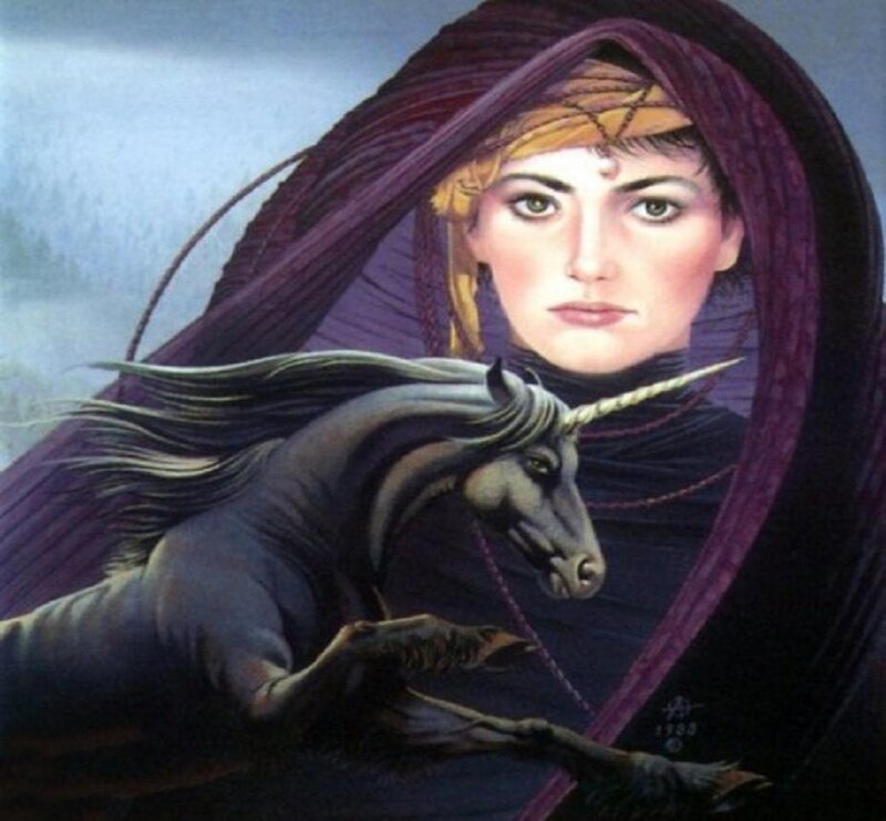 Woman with Unicorn — Purple, Dramatic