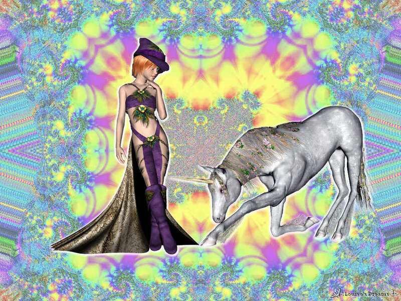 Woman with Unicorn — Purple, Dreamy