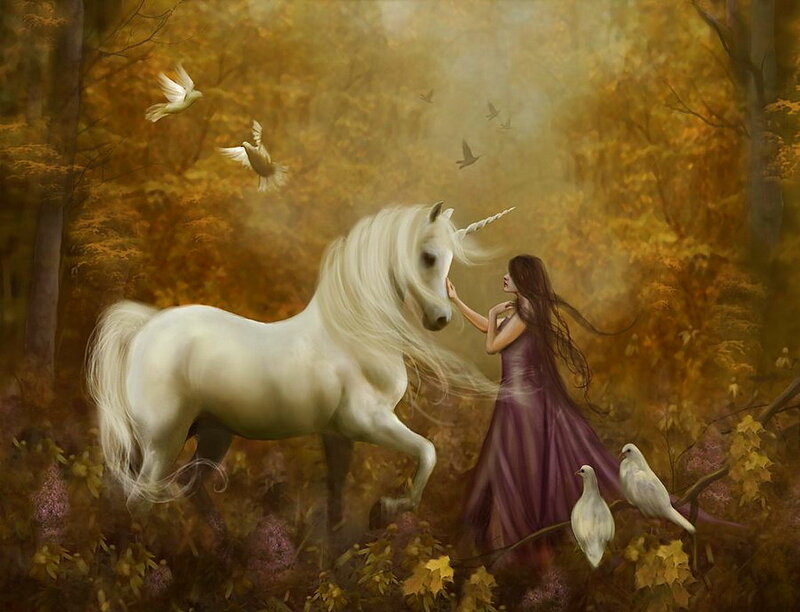 Woman with Unicorn — Purple, Serene, Autumn