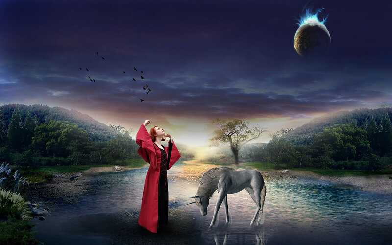 Woman with Unicorn — Red