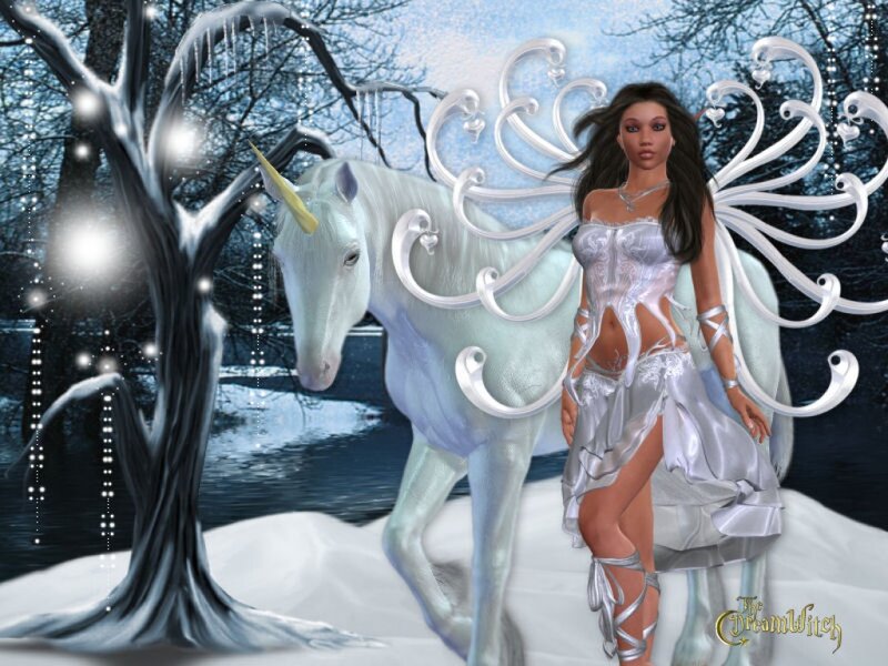 Woman with Unicorn — White, Fantasy