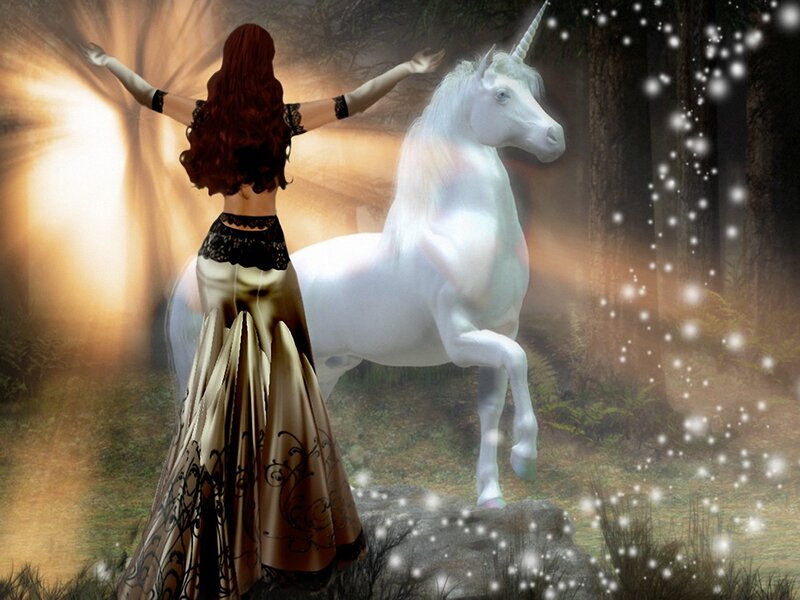 Woman with Unicorn — White, Magical