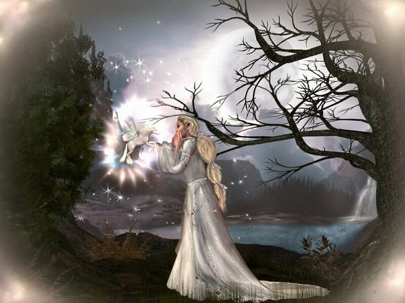 Woman with Unicorn — White, Serene