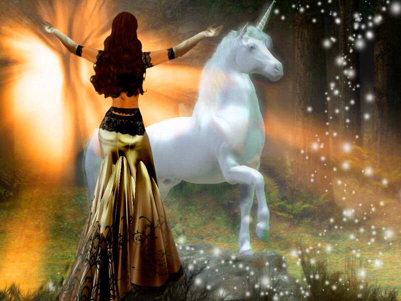 Woman with Unicorn — White
