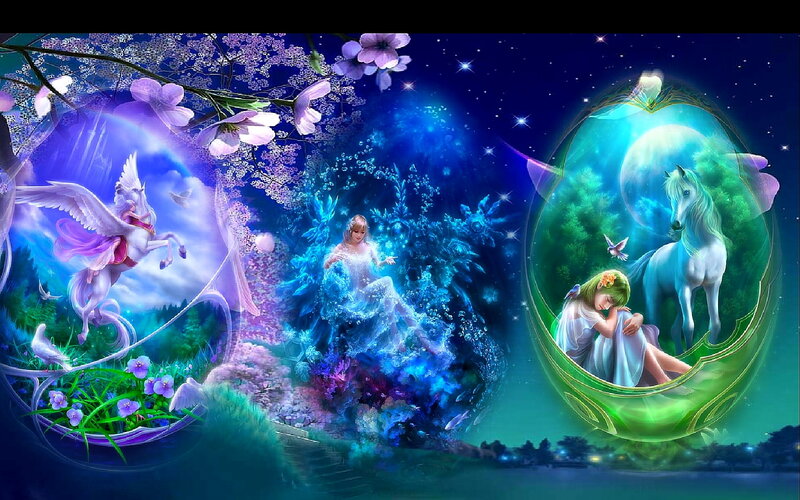 Woman with Unicorns — Blue