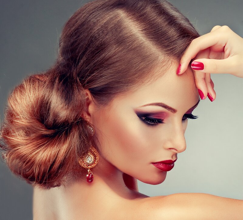 Woman with Updo Hairstyle — Brown, Dramatic