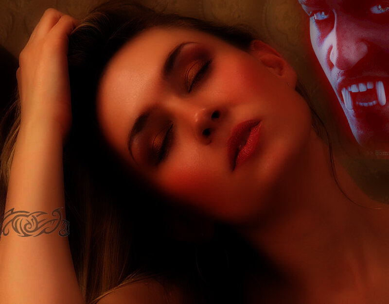 woman with vampire face