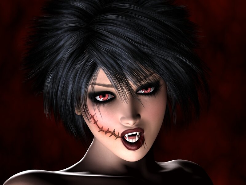 Woman with Vampire Features — Black, Dramatic