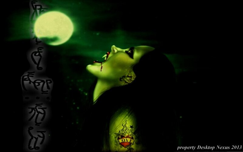 Woman with Vampire Features — Green, Dark