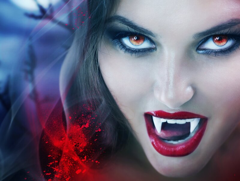 Woman with Vampire Features — Red