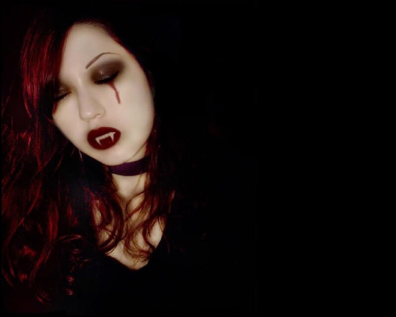 Woman with Vampire Makeup — Black, Dramatic, Night, Photograph