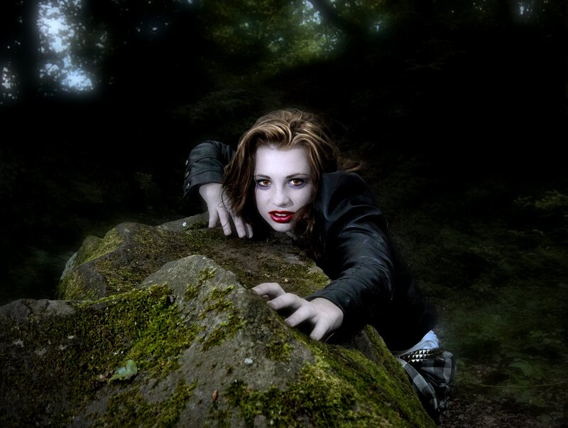 Woman with Vampire Makeup — Black, Dramatic, Night