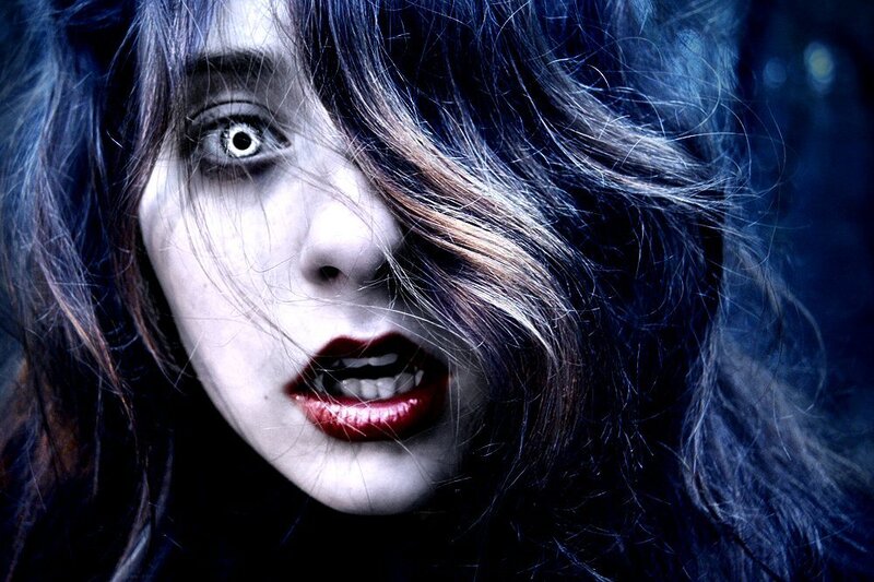 Woman with Vampire Makeup — Blue