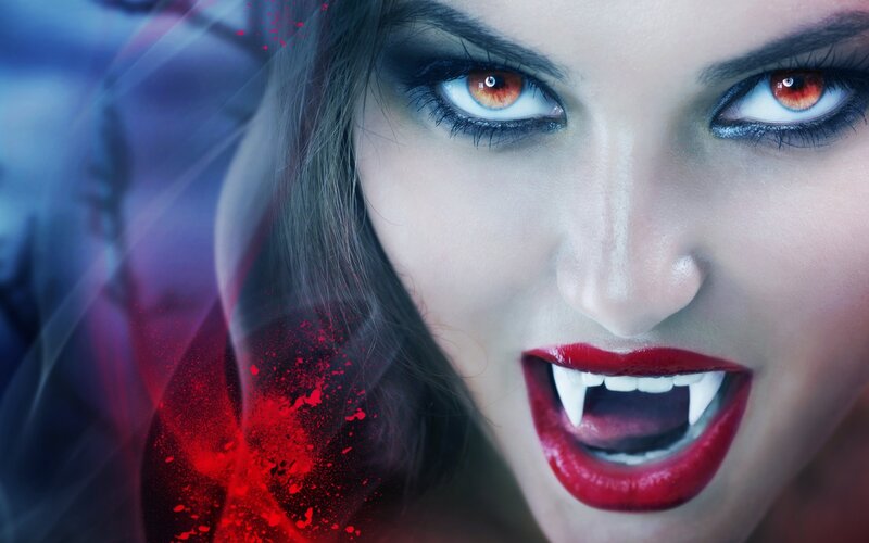 Woman with Vampire Makeup — Red, Dramatic, Digital Art