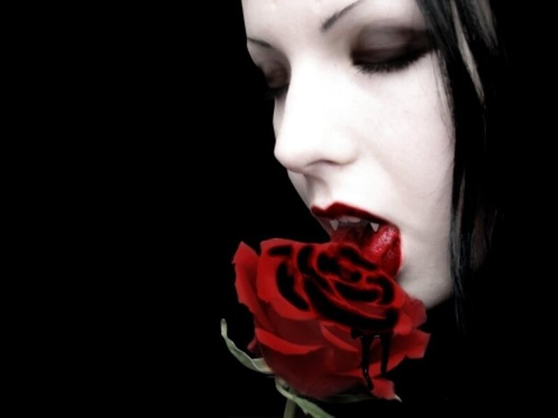 Woman with Vampire Makeup — Red, Dramatic, Photograph