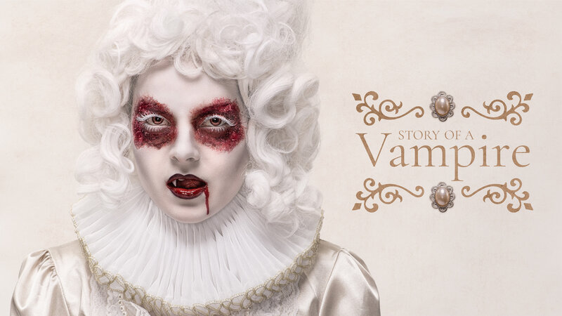 Woman with Vampire Makeup — White, Dramatic, Photograph