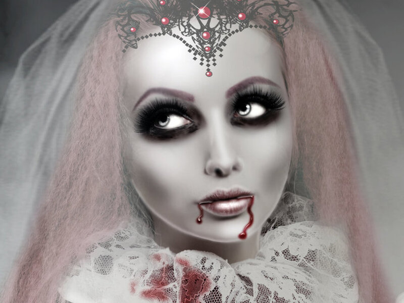 Woman with Vampire Makeup — White