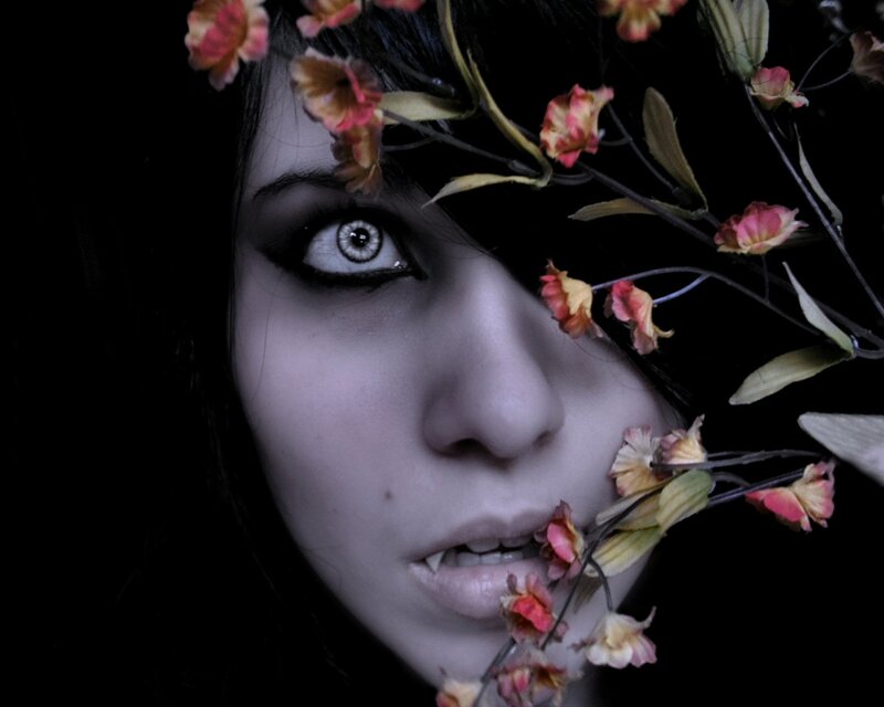Woman with Vampire Teeth — Black