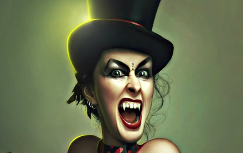 Woman with Vampire Teeth — Green, Dramatic