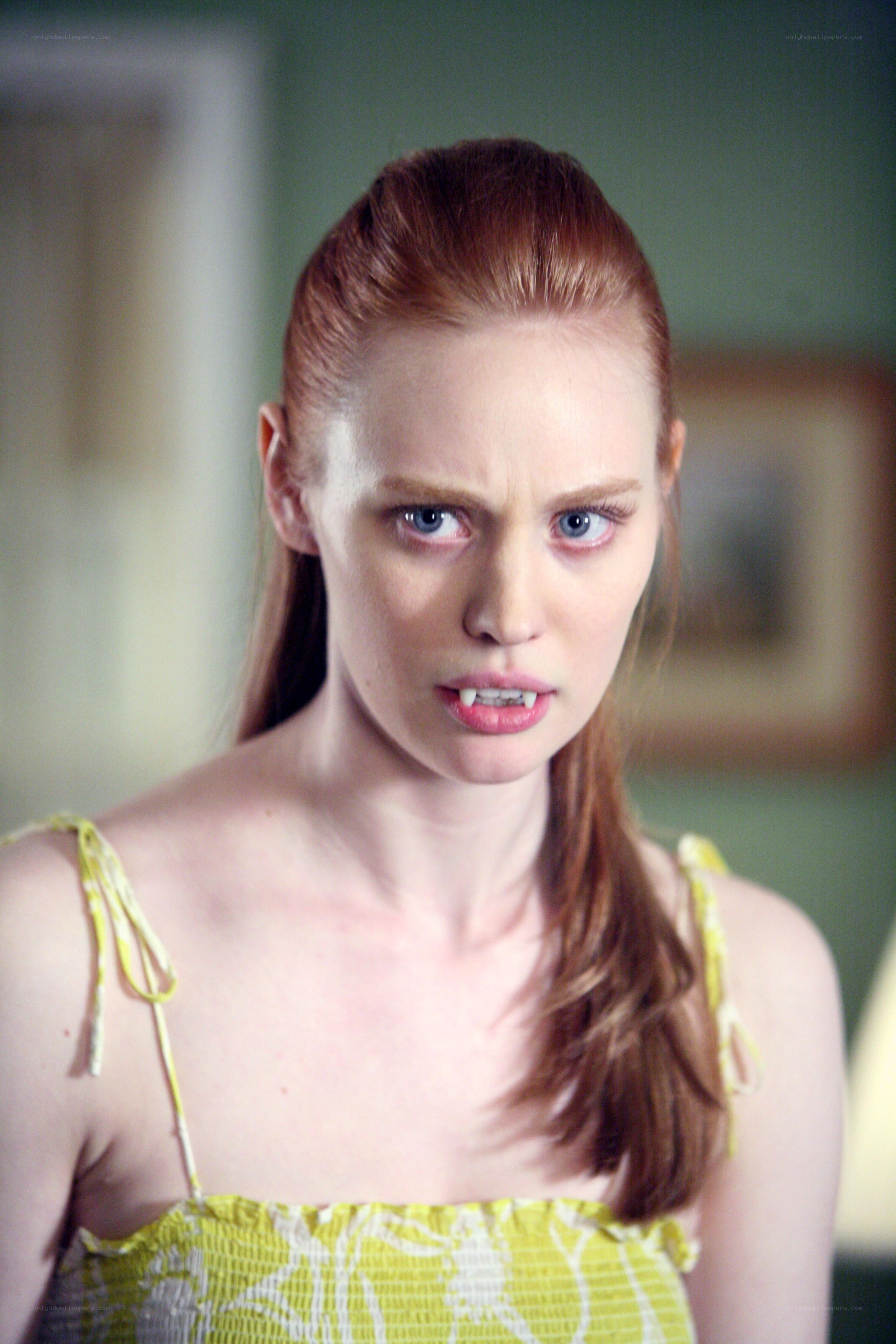 woman with vampire teeth