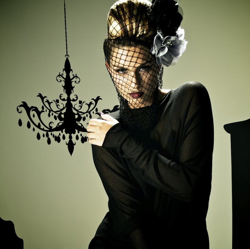Woman with Veil and Flower — Black, Dramatic