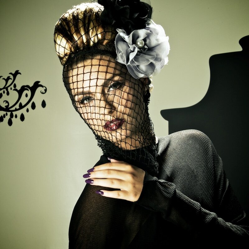 Woman with Veil and Flower — Black