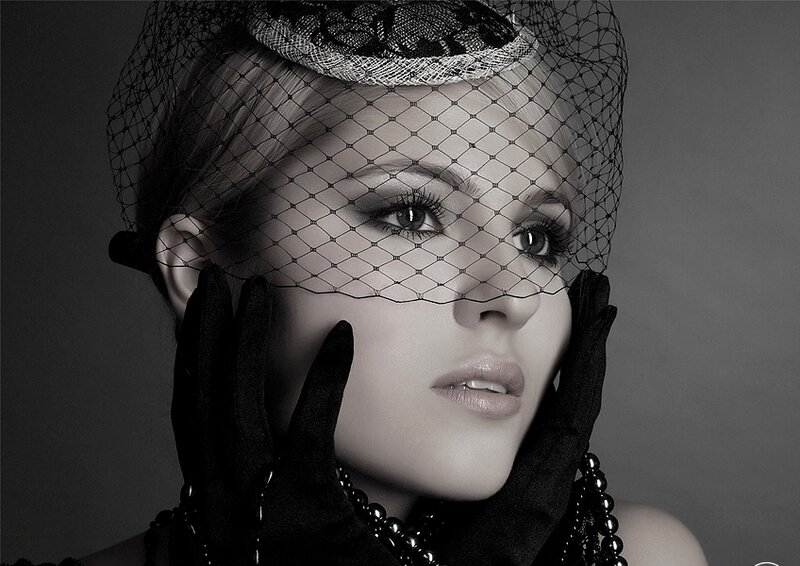 Woman with Veil and Gloves — Black, Dramatic