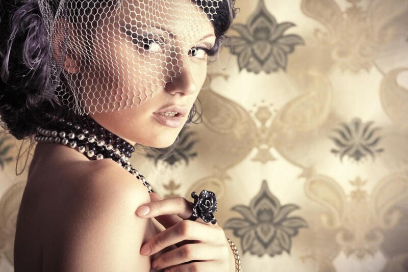 Woman with Veil and Jewelry — Black, Dramatic