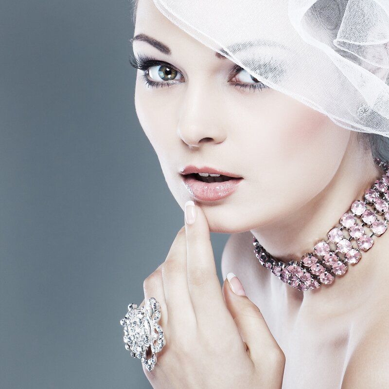 Woman with Veil and Jewelry — White, Dramatic