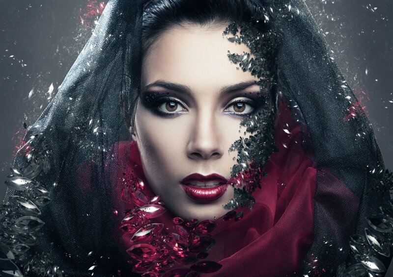 Woman with Veil and Makeup — Black, Dramatic