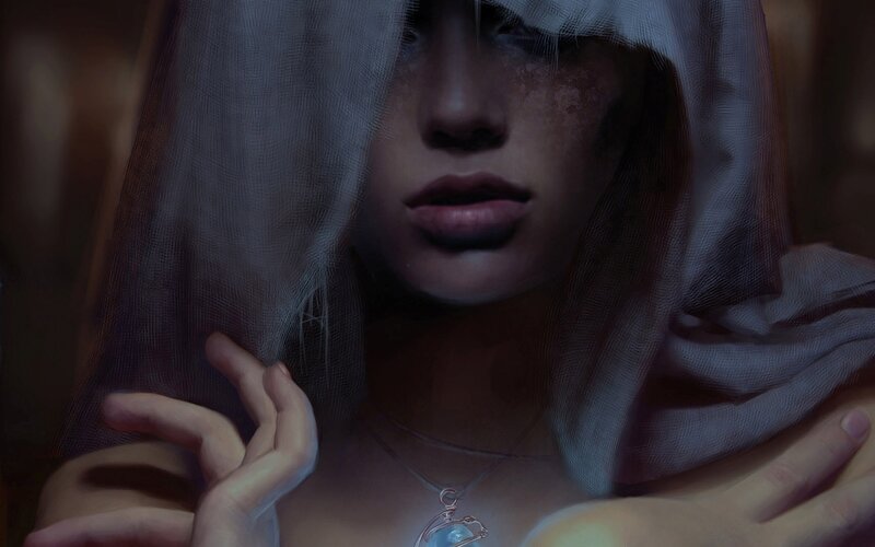 woman with veil and pendant