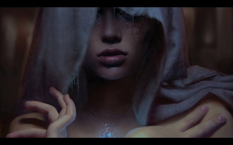 woman with veil and pendant