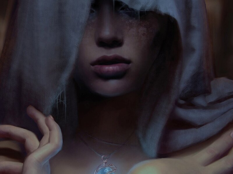 woman with veil and pendant