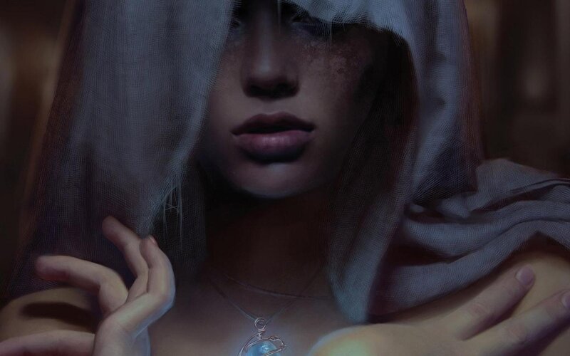 woman with veil and pendant