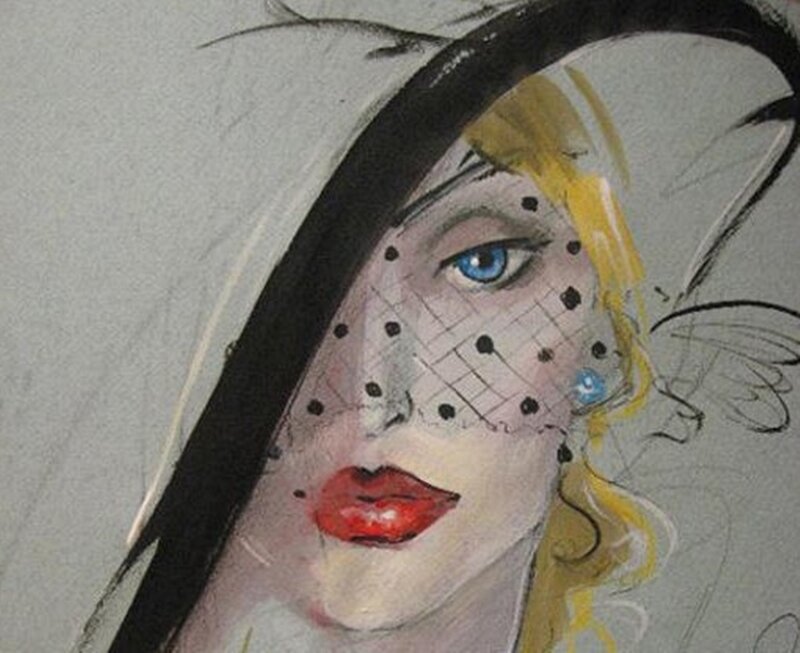 Woman with Veil and Red Lips — Black