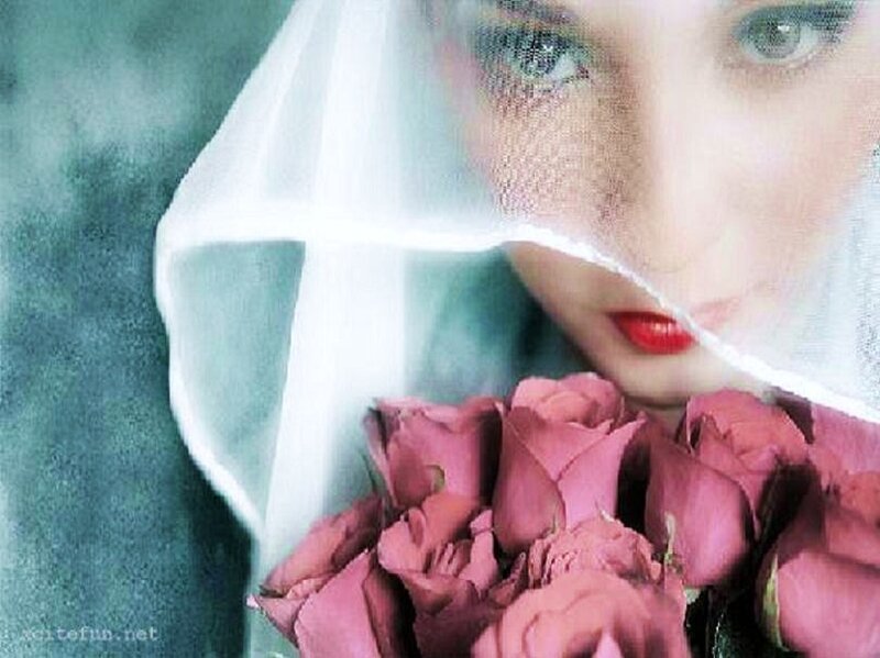 woman with veil and roses